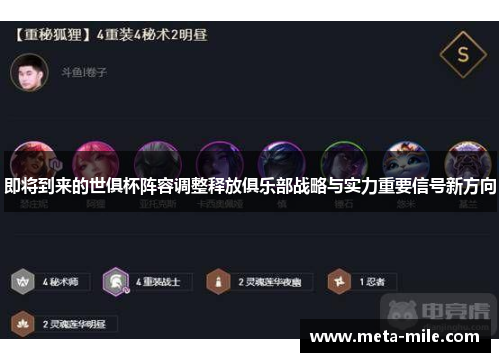 即将到来的世俱杯阵容调整释放俱乐部战略与实力重要信号新方向